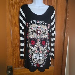 Jaw breakers Striped Sugar-Skull Long Sleeve Sweater Top